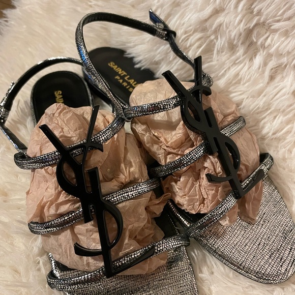 YSL Cassandra Leather Slingback Sandals - Picture 2 of 5